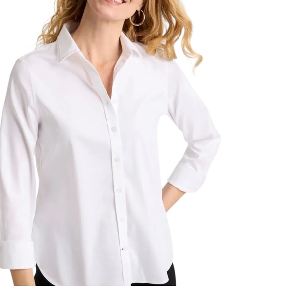Chico's Tops - Chico’s No Iron Linen Optic White 3/4 Sleeve Button Front Shirt Women’s Medium